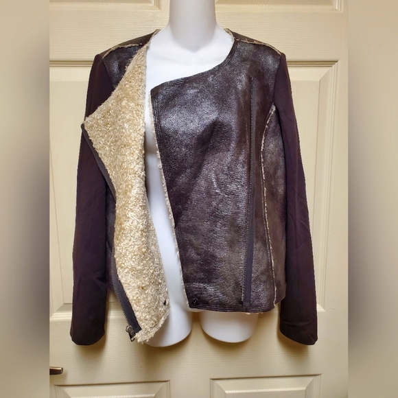 Ella Moss Womens Metallic Collarless Long Sleeve Side Zip Jacket Silver Size M - Picture 5 of 12